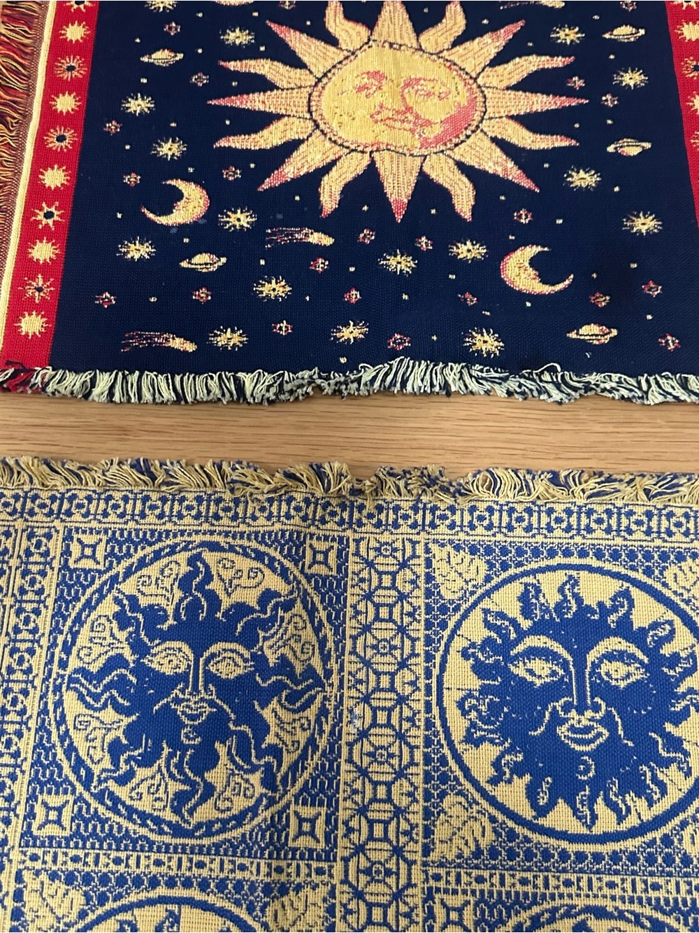 Sun and Moon Woven Tapestry Place Mats Home Decor and Sun Scarf  - Blue & Gold